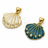 Oro Laminado Fancy Pendant, Gold Filled Style Shell Design, with White Cubic Zirconia, Turquoise Enamel Finish, Golden Finish, 05.459.0084.1