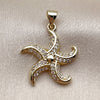 Oro Laminado Fancy Pendant, Gold Filled Style Fish and Star Design, with White Micro Pave, Polished, Golden Finish, 05.459.0085