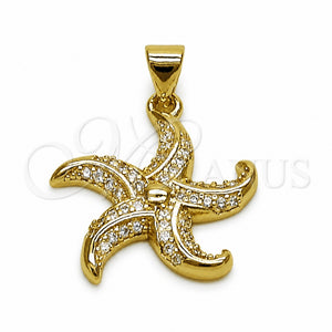 Oro Laminado Fancy Pendant, Gold Filled Style Fish and Star Design, with White Micro Pave, Polished, Golden Finish, 05.459.0085