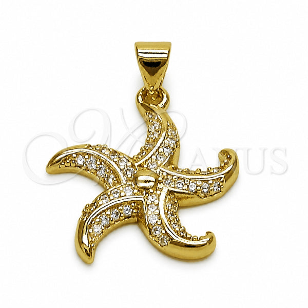 Oro Laminado Fancy Pendant, Gold Filled Style Fish and Star Design, with White Micro Pave, Polished, Golden Finish, 05.459.0085
