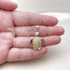 Oro Laminado Fancy Pendant, Gold Filled Style Turtle Design, with White Micro Pave, Polished, Golden Finish, 05.459.0086