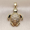 Oro Laminado Fancy Pendant, Gold Filled Style Turtle Design, with White Micro Pave, Polished, Golden Finish, 05.459.0086