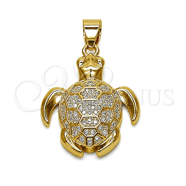 Oro Laminado Fancy Pendant, Gold Filled Style Turtle Design, with White Micro Pave, Polished, Golden Finish, 05.459.0086