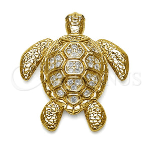 Oro Laminado Fancy Pendant, Gold Filled Style Turtle Design, with White Micro Pave, Polished, Golden Finish, 05.459.0087