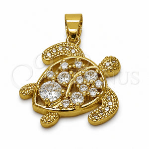 Oro Laminado Fancy Pendant, Gold Filled Style Turtle Design, with White Cubic Zirconia, Polished, Golden Finish, 05.459.0088