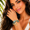 Stainless Steel Individual Bangle, Fish and Snail Design, with Indicolite and Crystal Crystal, Turquoise Enamel Finish, Golden Finish, 07.464.0059 (03 MM Thickness, One size fits all)