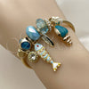 Stainless Steel Individual Bangle, Fish and Snail Design, with Indicolite and Crystal Crystal, Turquoise Enamel Finish, Golden Finish, 07.464.0059 (03 MM Thickness, One size fits all)