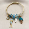 Stainless Steel Individual Bangle, Fish and Snail Design, with Indicolite and Crystal Crystal, Turquoise Enamel Finish, Golden Finish, 07.464.0059 (03 MM Thickness, One size fits all)