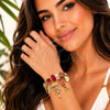 Stainless Steel Individual Bangle, Fish and Shell Design, with Siam and Crystal Crystal, Red Enamel Finish, Golden Finish, 07.464.0060 (03 MM Thickness, One size fits all)