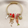 Stainless Steel Individual Bangle, Fish and Shell Design, with Siam and Crystal Crystal, Red Enamel Finish, Golden Finish, 07.464.0060 (03 MM Thickness, One size fits all)
