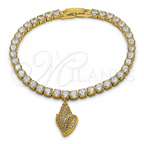 Oro Laminado Fancy Bracelet, Gold Filled Style Snail Design, with White Cubic Zirconia and White Micro Pave, Polished, Golden Finish, 03.282.0014.07 (Thickness, 7 Inches Length)