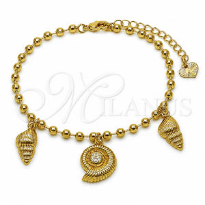 Oro Laminado Charm Bracelet, Gold Filled Style Snail and Ball Design, Polished, Golden Finish, 03.282.0016.07 (03 MM Thickness, 7 Inches Length)
