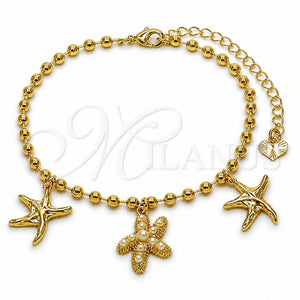 Oro Laminado Charm Bracelet, Gold Filled Style Star and Fish Design, with Ivory Pearl, Polished, Golden Finish, 03.282.0017.07 (03 MM Thickness, 7 Inches Length)