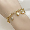 Oro Laminado Charm Bracelet, Gold Filled Style Turtle and Heart Design, with White Cubic Zirconia and White Micro Pave, Diamond Cutting Finish, Golden Finish, 03.282.0019.07 (Thickness, 7 Inches Length)
