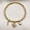 Oro Laminado Individual Bangle, Gold Filled Style Heart and Seahorse Design, with White Cubic Zirconia and White Micro Pave, Polished, Golden Finish, 07.282.0087 (Thickness, One size fits all)