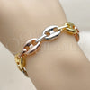 Oro Laminado Fancy Bracelet, Gold Filled Style Puff Mariner Design, Polished, Tricolor, 04.213.0345.1.07 (Thickness, 7 Inches Length)