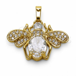 Oro Laminado Fancy Pendant, Gold Filled Style Bee Design, with White Cubic Zirconia, Polished, Golden Finish, 05.282.0002