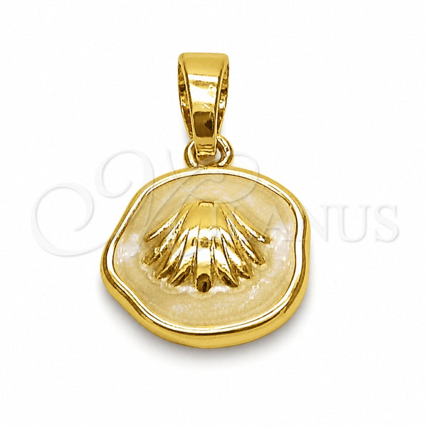Oro Laminado Fancy Pendant, Gold Filled Style Shell Design, White Enamel Finish, Golden Finish, 05.282.0003
