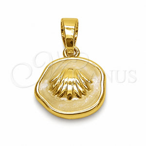 Oro Laminado Fancy Pendant, Gold Filled Style Shell Design, White Enamel Finish, Golden Finish, 05.282.0003