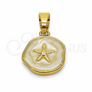 Oro Laminado Fancy Pendant, Gold Filled Style Star and Fish Design, White Enamel Finish, Golden Finish, 05.282.0005
