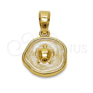 Oro Laminado Fancy Pendant, Gold Filled Style Turtle Design, White Enamel Finish, Golden Finish, 05.282.0006