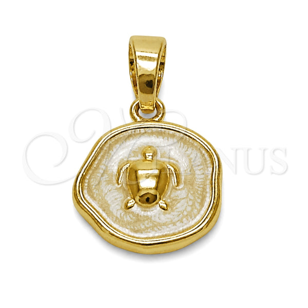 Oro Laminado Fancy Pendant, Gold Filled Style Turtle Design, White Enamel Finish, Golden Finish, 05.282.0006