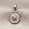 Oro Laminado Fancy Pendant, Gold Filled Style Shell Design, White Enamel Finish, Golden Finish, 05.282.0007