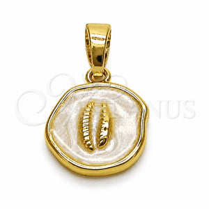 Oro Laminado Fancy Pendant, Gold Filled Style Shell Design, White Enamel Finish, Golden Finish, 05.282.0007