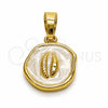 Oro Laminado Fancy Pendant, Gold Filled Style Shell Design, White Enamel Finish, Golden Finish, 05.282.0007