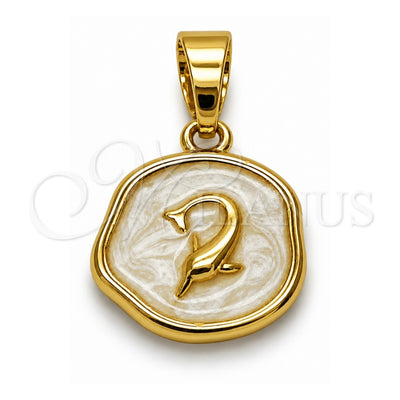 Oro Laminado Fancy Pendant, Gold Filled Style Dolphin Design, White Enamel Finish, Golden Finish, 05.282.0008