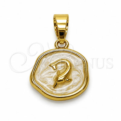 Oro Laminado Fancy Pendant, Gold Filled Style Dolphin Design, White Enamel Finish, Golden Finish, 05.282.0008