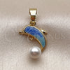 Oro Laminado Fancy Pendant, Gold Filled Style Dolphin Design, with Ivory Pearl, Azul claro Enamel Finish, Golden Finish, 05.282.0009