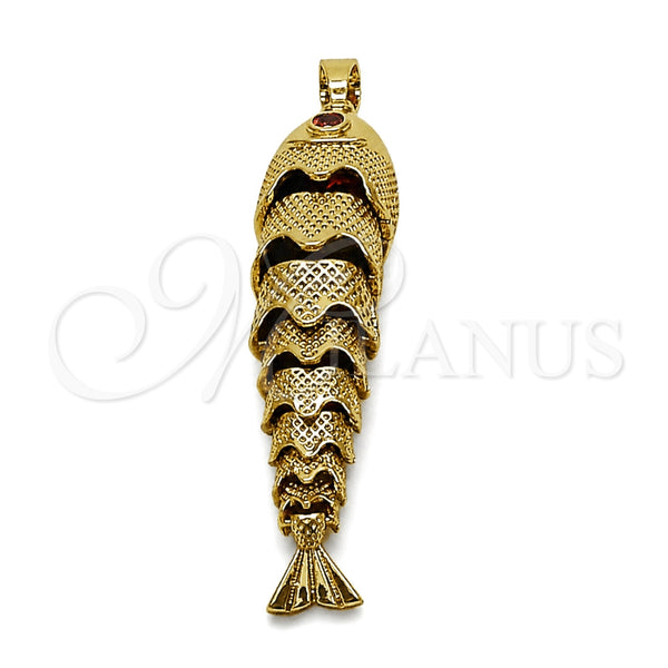 Oro Laminado Fancy Pendant, Gold Filled Style Fish Design, with Garnet Cubic Zirconia, Polished, Golden Finish, 05.282.0010