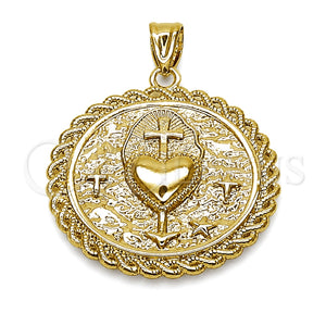 Oro Laminado Religious Pendant, Gold Filled Style Heart and Cross Design, Polished, Golden Finish, 05.282.0011