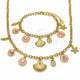 Oro Laminado Necklace and Bracelet, Gold Filled Style Shell and Fish Design, with Ivory Pearl, Dark Pink Enamel Finish, Golden Finish, 06.282.0007.18