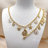Oro Laminado Necklace and Bracelet, Gold Filled Style Snail and Turtle Design, Polished, Golden Finish, 06.282.0008.18