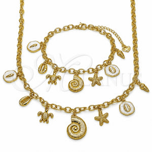 Oro Laminado Necklace and Bracelet, Gold Filled Style Snail and Turtle Design, Polished, Golden Finish, 06.282.0008.18