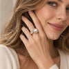Oro Laminado Multi Stone Ring, Gold Filled Style with White Cubic Zirconia and Ivory Pearl, Polished, Golden Finish, 01.438.0019 (One size fits all)
