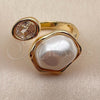 Oro Laminado Multi Stone Ring, Gold Filled Style with White Cubic Zirconia and Ivory Pearl, Polished, Golden Finish, 01.438.0019 (One size fits all)