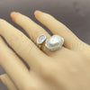 White Gold Filled Multi Stone Ring, with White Cubic Zirconia and Ivory Pearl, Polished, Rhodium Finish, 01.438.0019.1 (One size fits all)