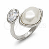 Rhodium Gold Filled Multi Stone Ring, with White Cubic Zirconia and Ivory Pearl, Polished, Rhodium Finish, 01.438.0019.1 (One size fits all)