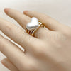 Oro Laminado Multi Stone Ring, Gold Filled Style Heart Design, with Ivory Pearl, Polished, Golden Finish, 01.438.0020 (One size fits all)
