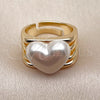 Oro Laminado Multi Stone Ring, Gold Filled Style Heart Design, with Ivory Pearl, Polished, Golden Finish, 01.438.0020 (One size fits all)