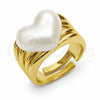 Oro Laminado Multi Stone Ring, Gold Filled Style Heart Design, with Ivory Pearl, Polished, Golden Finish, 01.438.0020 (One size fits all)