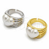 Oro Laminado Multi Stone Ring, Gold Filled Style Heart Design, with Ivory Pearl, Polished, Golden Finish, 01.438.0020 (One size fits all)