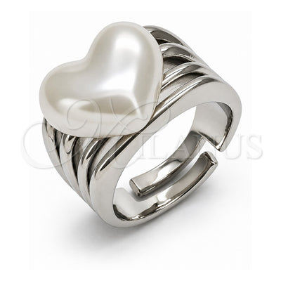 White Gold Filled Multi Stone Ring, Heart Design, with Ivory Pearl, Polished, Rhodium Finish, 01.438.0020.1 (One size fits all)