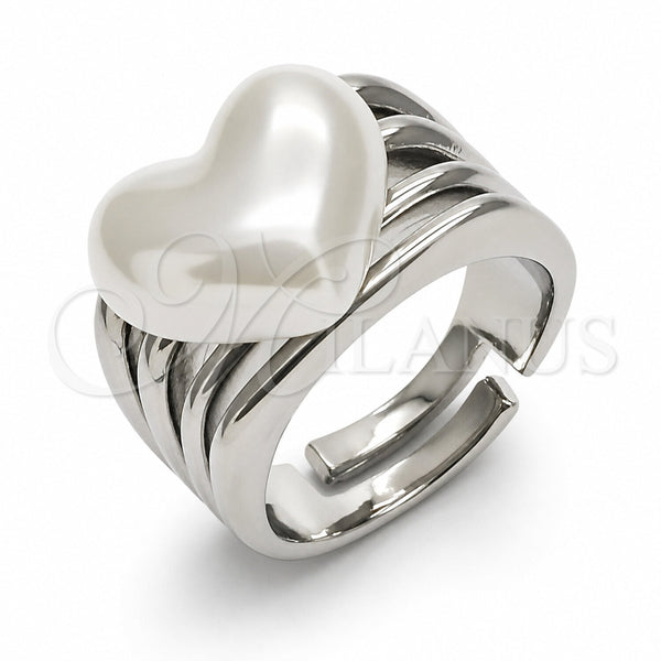 Rhodium Gold Filled Multi Stone Ring, Heart Design, with Ivory Pearl, Polished, Rhodium Finish, 01.438.0020.1 (One size fits all)