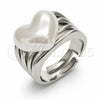 Rhodium Gold Filled Multi Stone Ring, Heart Design, with Ivory Pearl, Polished, Rhodium Finish, 01.438.0020.1 (One size fits all)