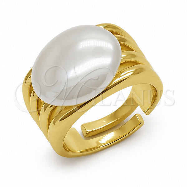 Oro Laminado Multi Stone Ring, Gold Filled Style with Ivory Pearl, Polished, Golden Finish, 01.438.0021 (One size fits all)