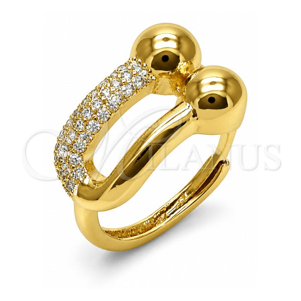 Oro Laminado Multi Stone Ring, Gold Filled Style Oval Bar Design, with White Micro Pave, Polished, Golden Finish, 01.438.0022 (One size fits all)